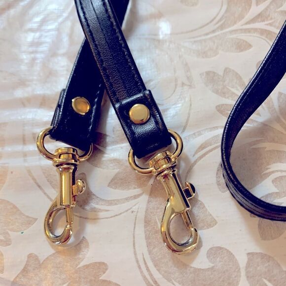Crossbody Replacement Strap 52” Black Vegan Leather Small Gold Tone Clips - Picture 2 of 2